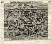 39499 Afbeelding van de belegering van het kasteel Vredenburg te Utrecht vanuit een denkbeelding hoog standpunt, met op ...